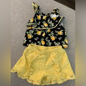 Little Lass Kohls toddler 2T lemon floral outfit blank tank top yellow shorts